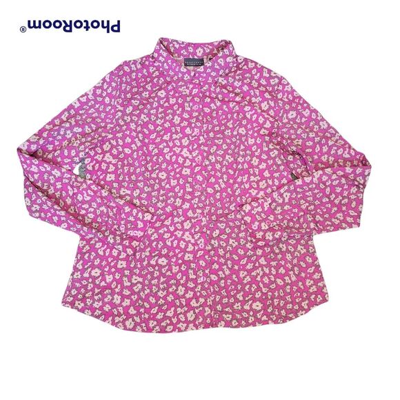 Apostrophe Stretch Vibrant Pink Floral Button Down Top - L - Picture 2 of 9